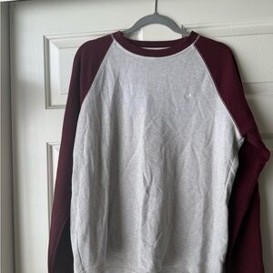 American Eagle Outfitters Maroon and White Waffle-Knit Pullover